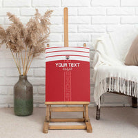 Red Egypt football canvas wall art on wooden easel with white stripes and hieroglyph panel