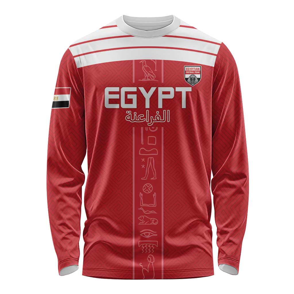 Custom Egypt Football Long Sleeve Shirt Yalla Yalla Pharaohs - Red Ver