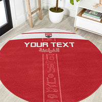 Custom round red football rug with YOUR TEXT and pharaoh hieroglyph divider