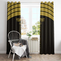 Black and gold football-style curtain panels with top grommets and vertical gold text