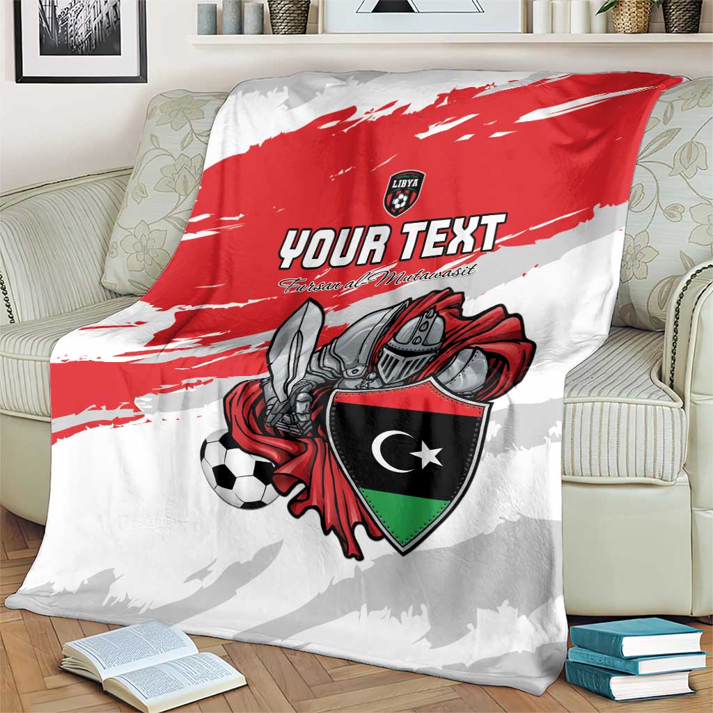 Custom football blanket on armchair with red-and-white flag graphic and shield logo