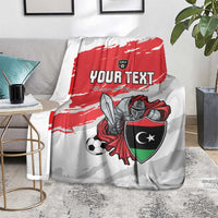 Custom football blanket on chair base with red stripe, soccer ball, and shield emblem