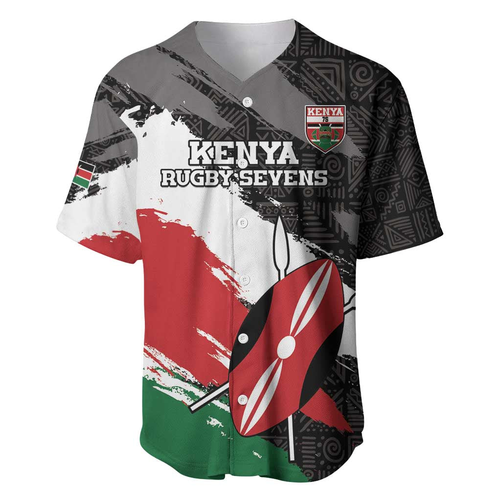 Custom Kenya Rugby Sevens Baseball Jersey African Pattern - Grunge Style - Wonder Print Shop