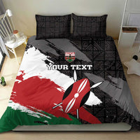 Kenya-themed bedding set with black patterned pillowcases and red/green flag duvet