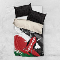 Kenya-themed duvet and pillowcases, black geometric backs with red/green flag design