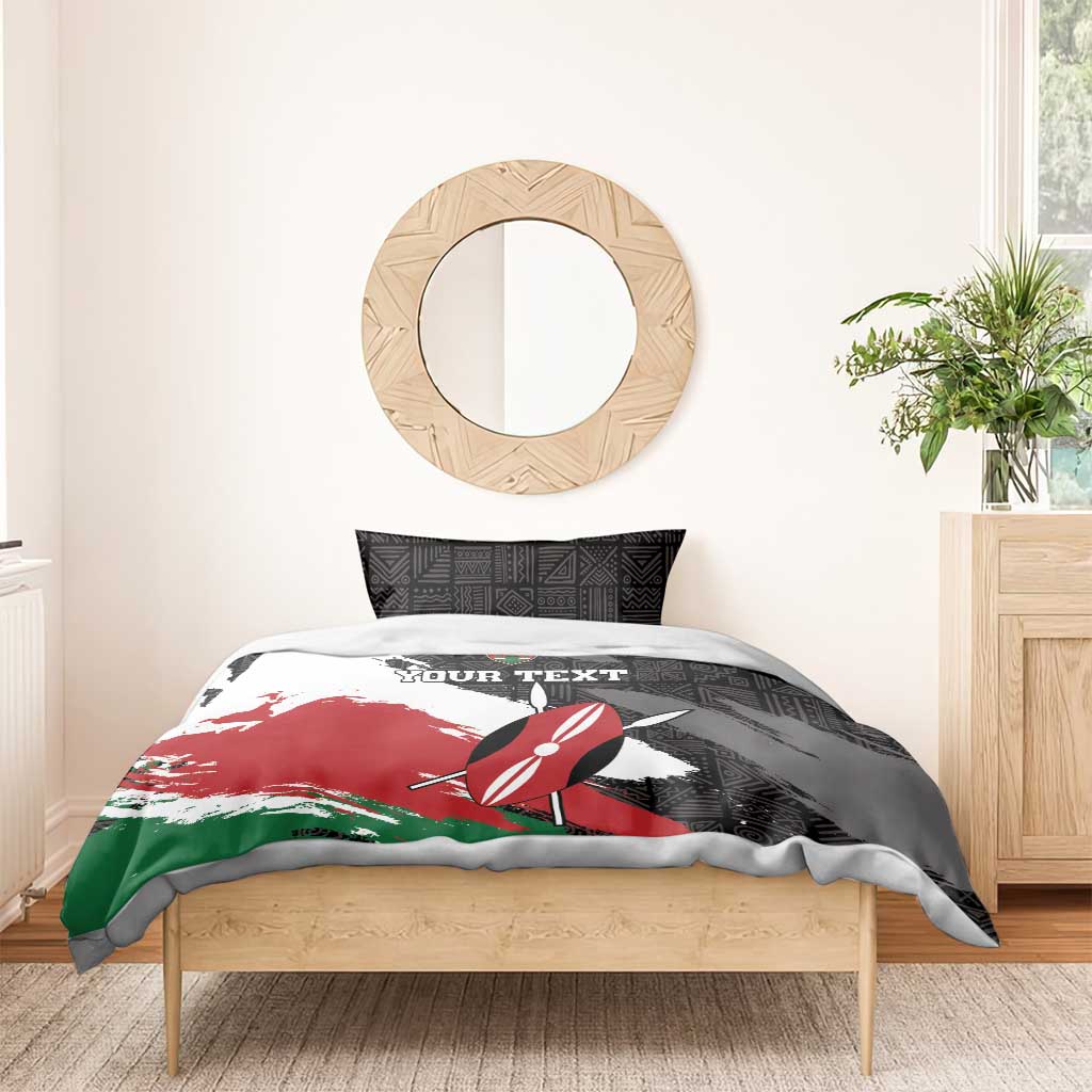 Kenya-themed duvet cover with black geometric pillowcases and red/green flag design