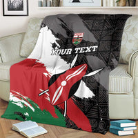 Kenya rugby blanket with umbrella icon, black geometric edge, red and white brush paint