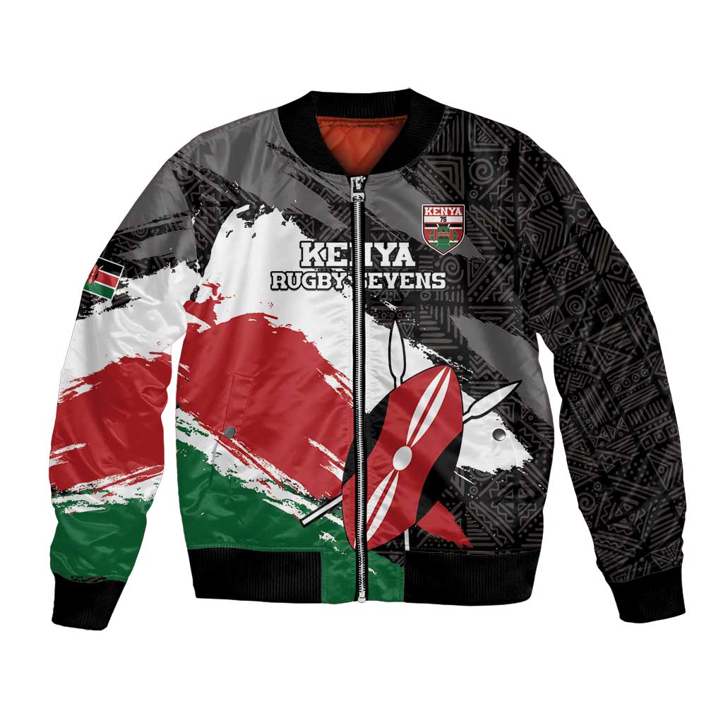 Custom Kenya Rugby Sevens Bomber Jacket African Pattern - Grunge Style - Wonder Print Shop