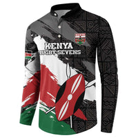 Black rugby sevens button sweatshirt with Kenya crest, spear graphic, long sleeves