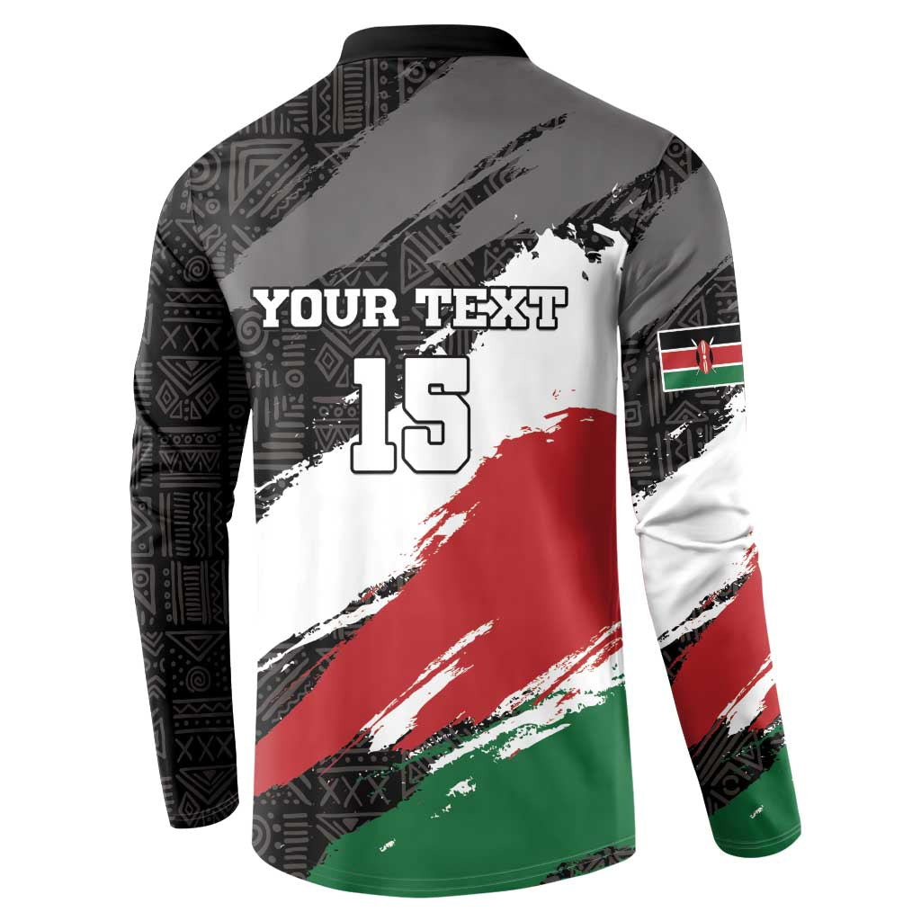 Black rugby sevens button sweatshirt back with 'YOUR TEXT' and '15' grunge print