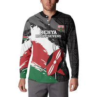 Black rugby sevens button sweatshirt with Kenya crest and spear graphic, long sleeves