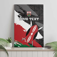 Kenya rugby canvas wall art featuring a red mascot emblem, abstract tribal graphics, custom text