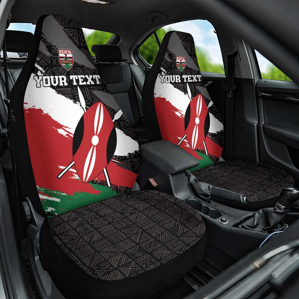 Custom Kenya Rugby Sevens Car Seat Cover African Pattern - Grunge Style - Wonder Print Shop