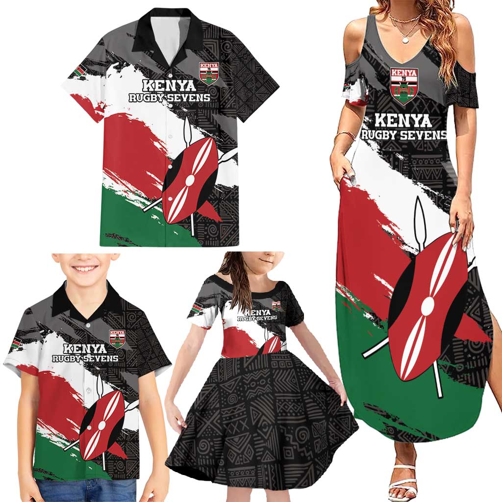 Custom Kenya Rugby Sevens Family Matching Summer Maxi Dress and Hawaiian Shirt African Pattern - Grunge Style