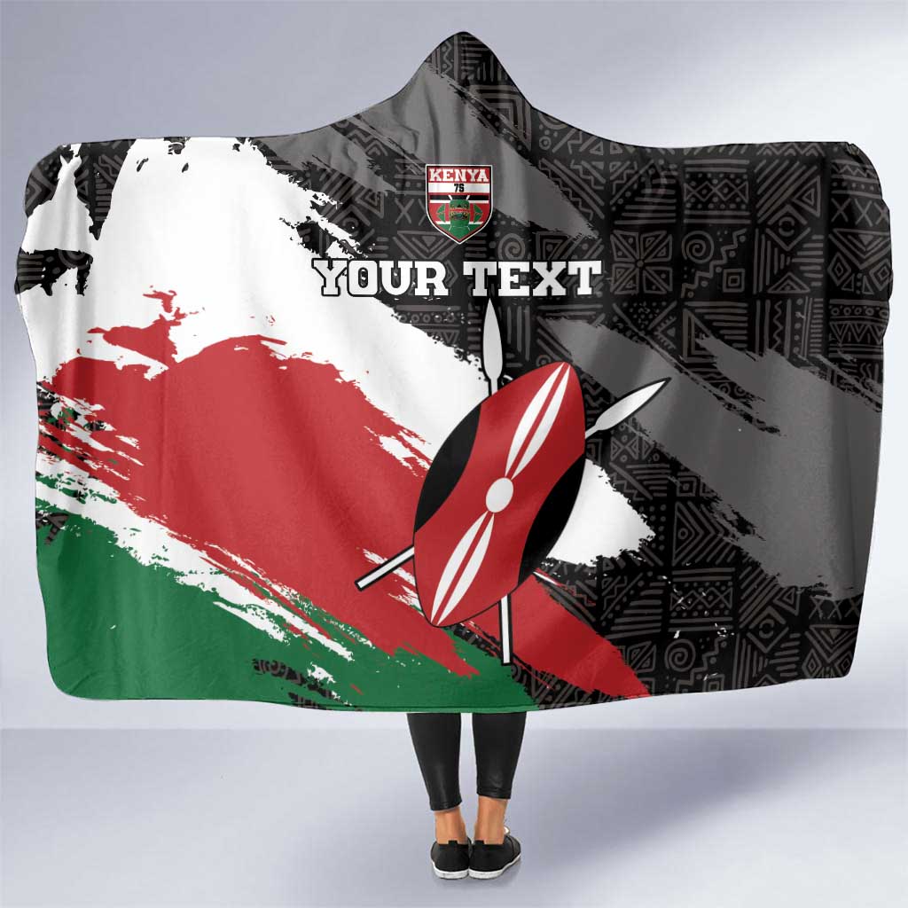 Custom Kenya Rugby Sevens Hooded Blanket African Pattern - Grunge Style