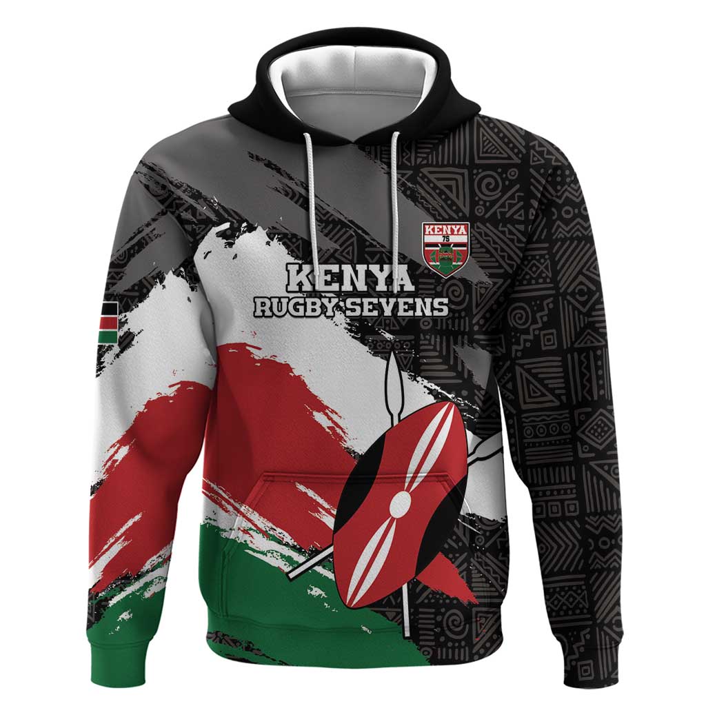 Custom Kenya Rugby Sevens Hoodie African Pattern - Grunge Style