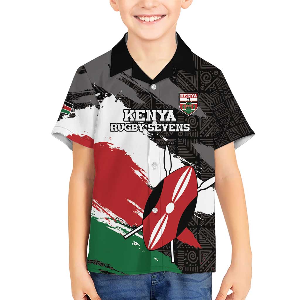 Custom Kenya Rugby Sevens Kid Hawaiian Shirt African Pattern - Grunge Style