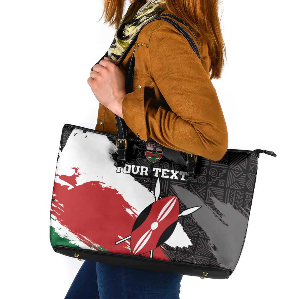 Custom Kenya Rugby Sevens Leather Tote Bag African Pattern - Grunge Style - Wonder Print Shop