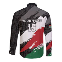 Long sleeve rugby button shirt back with YOUR TEXT and 15, tribal pattern