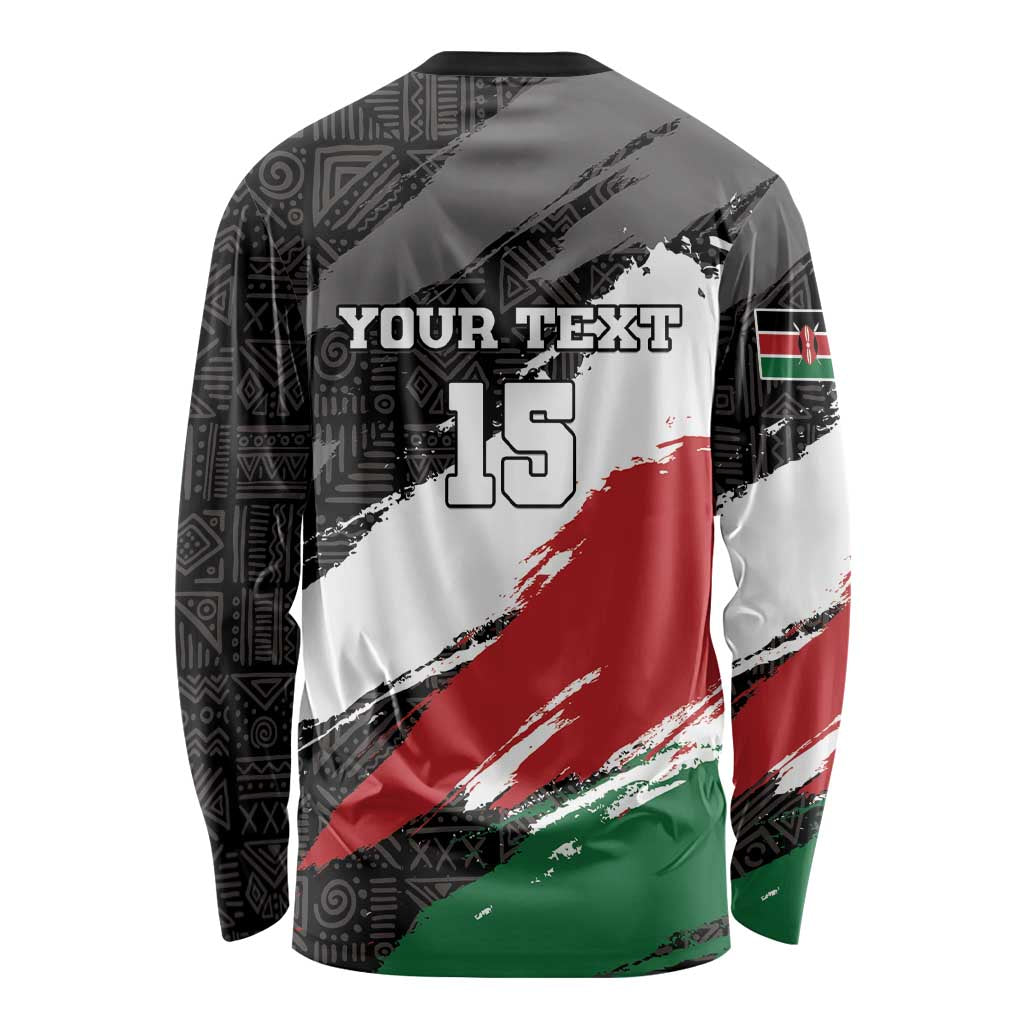 Unisex rugby sevens long sleeve shirt with '15' text, Kenya grunge flag graphic