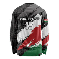 Unisex rugby sevens long sleeve shirt with '15' text, Kenya grunge flag graphic
