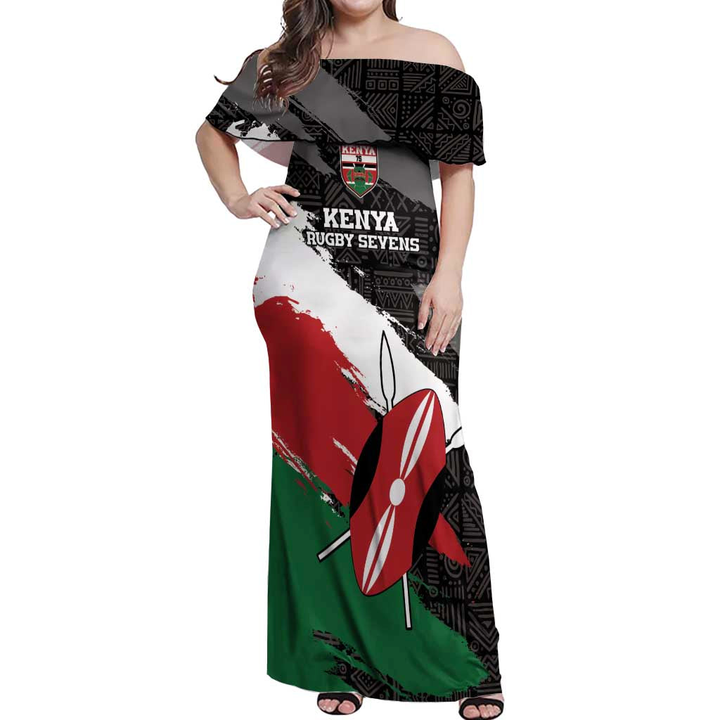 Custom Kenya Rugby Sevens Off Shoulder Maxi Dress African Pattern - Grunge Style - Wonder Print Shop