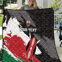 Black quilt with Kenya flag grunge design, Surfboard graphic, and custom text center