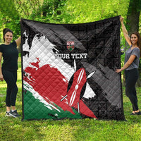 Large black quilt featuring Kenya flag grunge print, surfboard graphic, and custom text