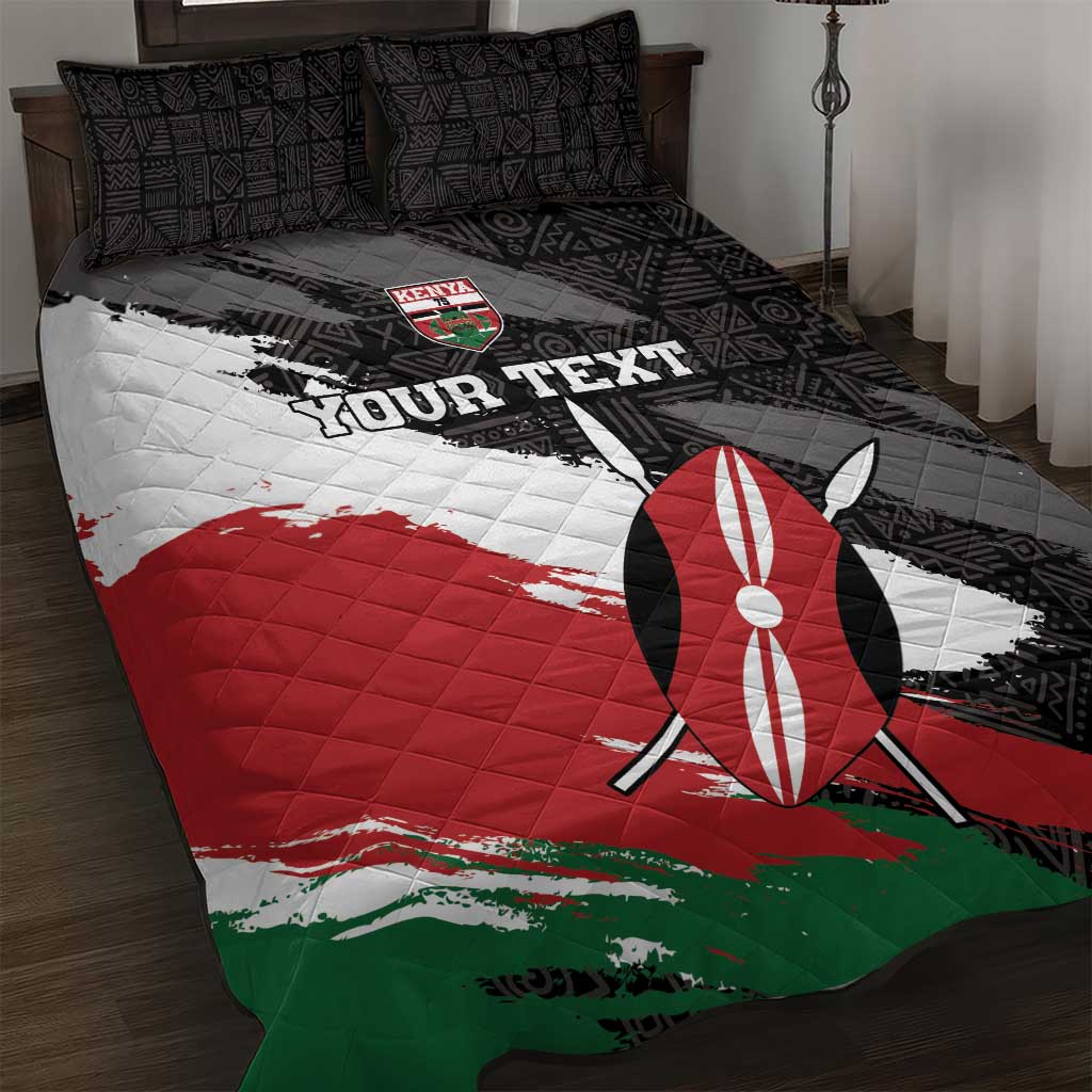 Custom Kenya Rugby Sevens Quilt Bed Set African Pattern - Grunge Style - Wonder Print Shop