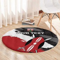 Round black rug with Kenya badge, rugby ball graphic and 'YOUR TEXT' center