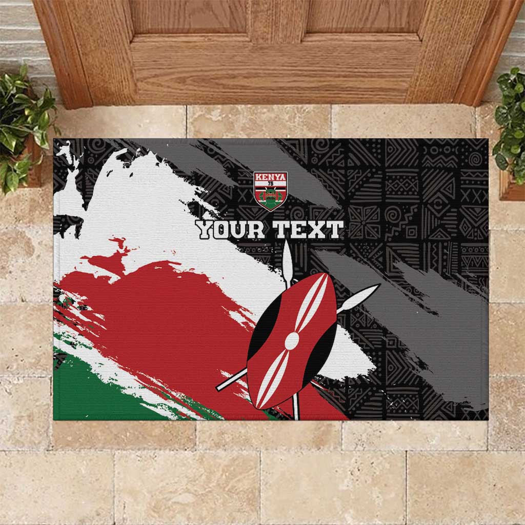 Custom Kenya Rugby Sevens Rubber Doormat African Pattern - Grunge Style - Wonder Print Shop