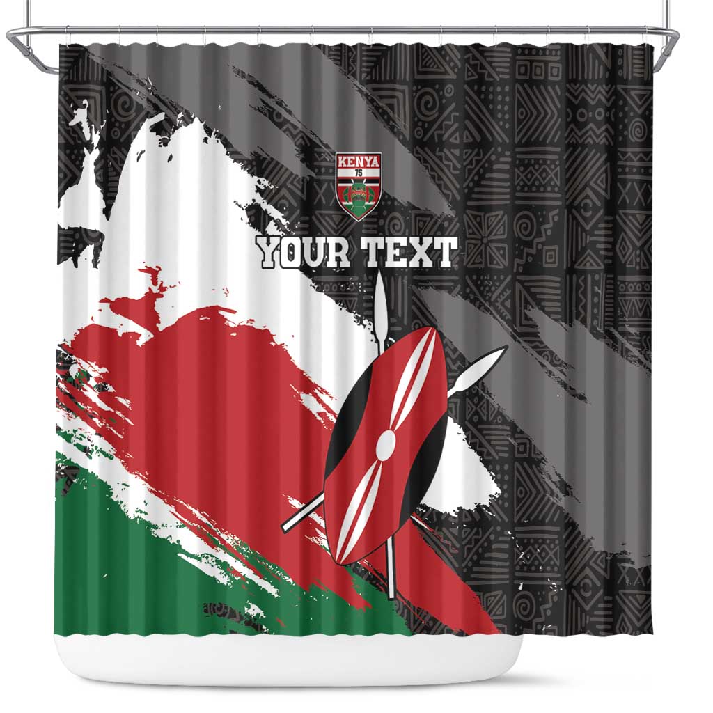 Custom Kenya Rugby Sevens Shower Curtain African Pattern - Grunge Style