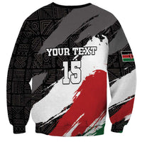 Black crewneck sweatshirt with Your Text and 15 graphic, white/red splatter and accents