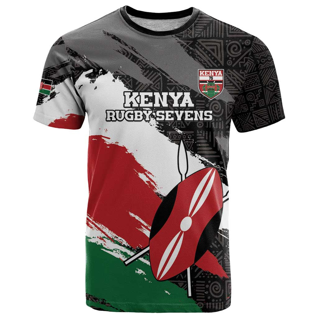 Custom Kenya Rugby Sevens T Shirt African Pattern - Grunge Style