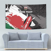 Kenya rugby wall tapestry with surfboard graphic and tribal pattern, red white black