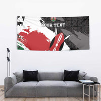 Kenya rugby wall tapestry with surfboard graphic and grunge brush marks, red white black green