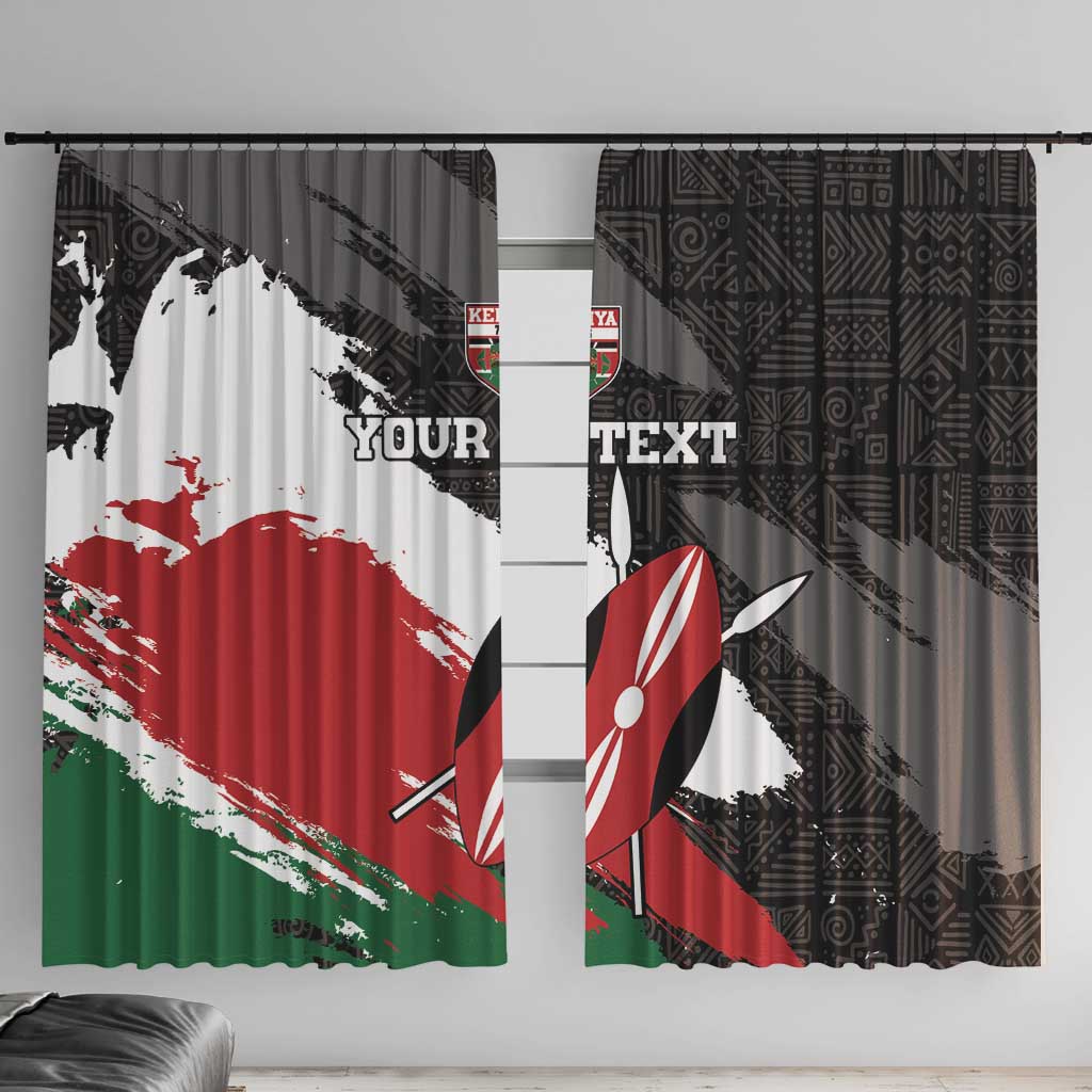 Custom Kenya Rugby Sevens Window Curtain African Pattern - Grunge Style - Wonder Print Shop