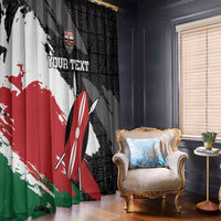 Window curtain panels with Kenya flag and map grunge print on black and white fabric