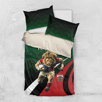 Green, black, and red rugby dog duvet with two pillowcases, "YOUR TEXT".