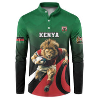 Green button-up rugby sweatshirt with Kenya badge and lion graphic on front