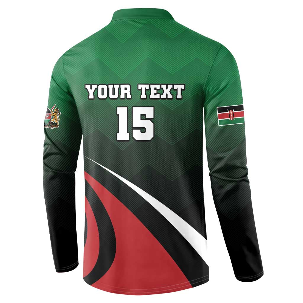 Green button-up rugby sweatshirt with 'YOUR TEXT' and number 15 on back