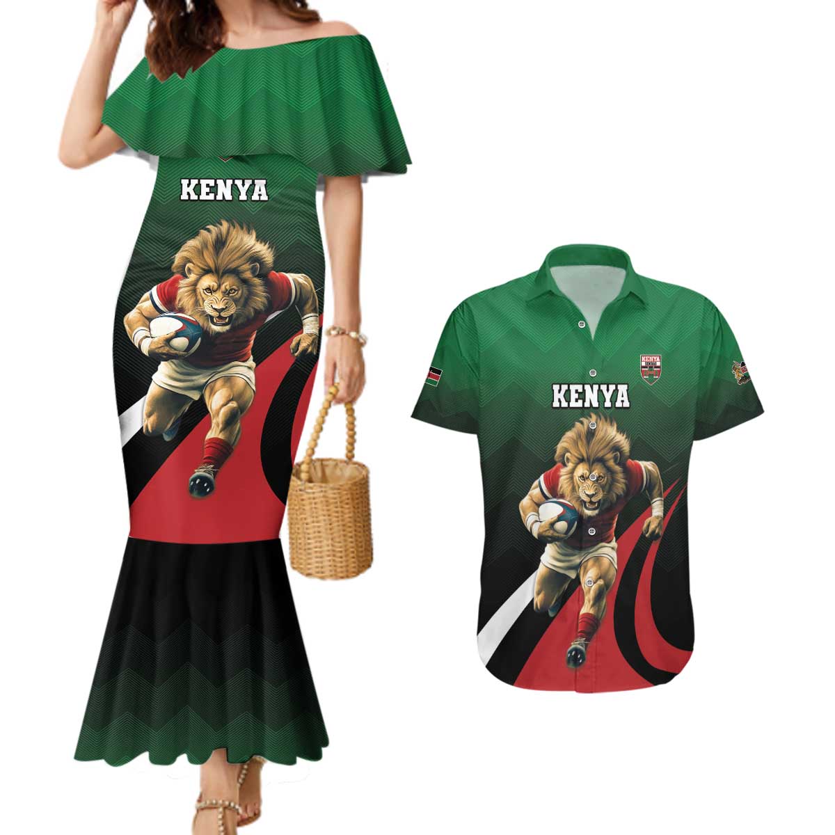 Kenya Rugby Custom Couples Matching Mermaid Dress and Hawaiian Shirt Go Simbas - Wonder Print Shop