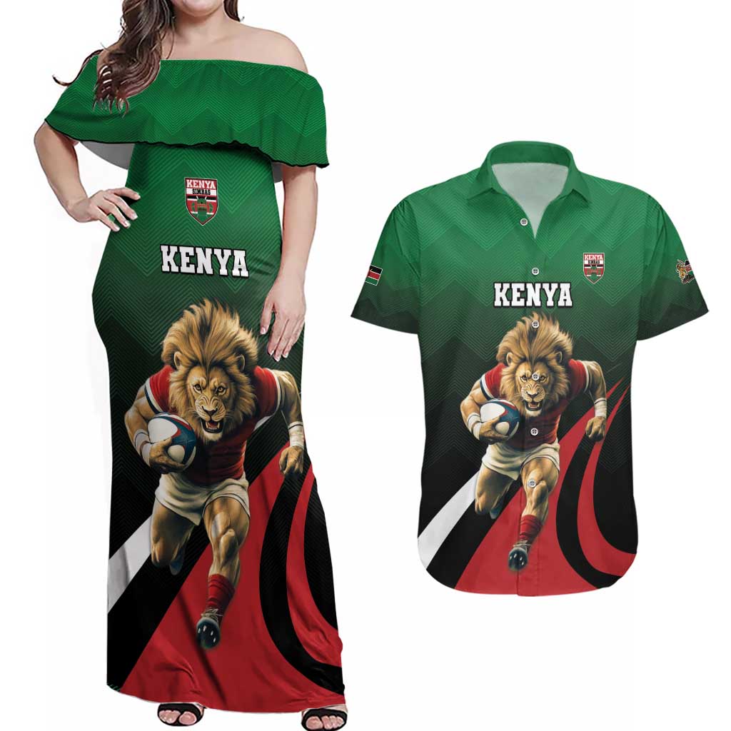 Kenya Rugby Custom Couples Matching Off Shoulder Maxi Dress and Hawaiian Shirt Go Simbas - Wonder Print Shop