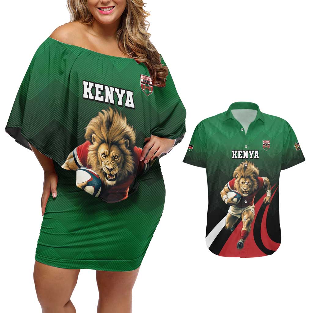 Kenya Rugby Custom Couples Matching Off Shoulder Short Dress and Hawaiian Shirt Go Simbas - Wonder Print Shop