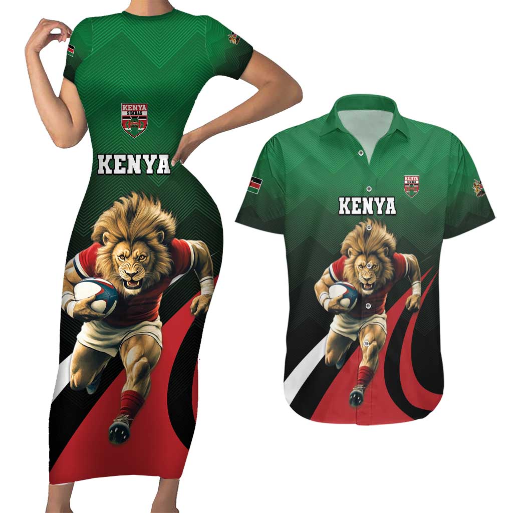 Kenya Rugby Custom Couples Matching Short Sleeve Bodycon Dress and Hawaiian Shirt Go Simbas - Wonder Print Shop