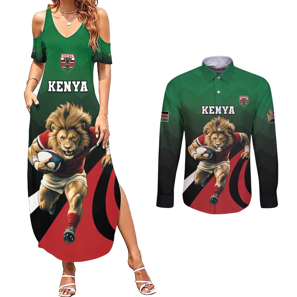 Kenya Rugby Custom Couples Matching Summer Maxi Dress and Long Sleeve Button Shirt Go Simbas - Wonder Print Shop