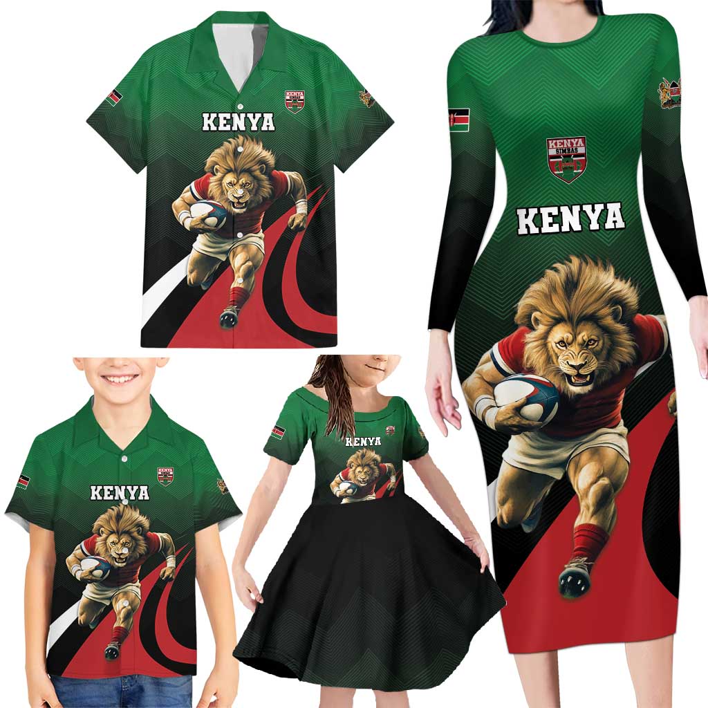 Kenya Rugby Custom Family Matching Long Sleeve Bodycon Dress and Hawaiian Shirt Go Simbas - Wonder Print Shop