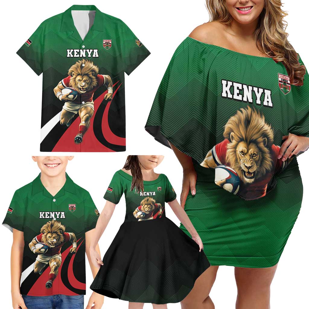 Kenya Rugby Custom Family Matching Off Shoulder Short Dress and Hawaiian Shirt Go Simbas - Wonder Print Shop