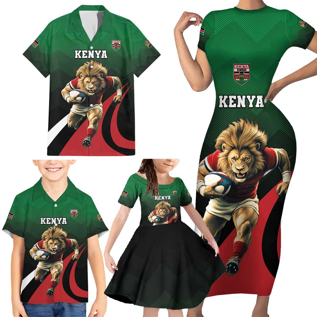 Kenya Rugby Custom Family Matching Short Sleeve Bodycon Dress and Hawaiian Shirt Go Simbas - Wonder Print Shop