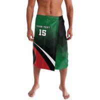 Green, black, and red custom lavalava with number 15 and 'YOUR TEXT' front